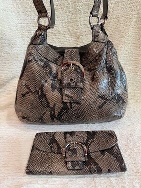 Coach Gray Snake-Print Shoulder Bag & Wallet Set
